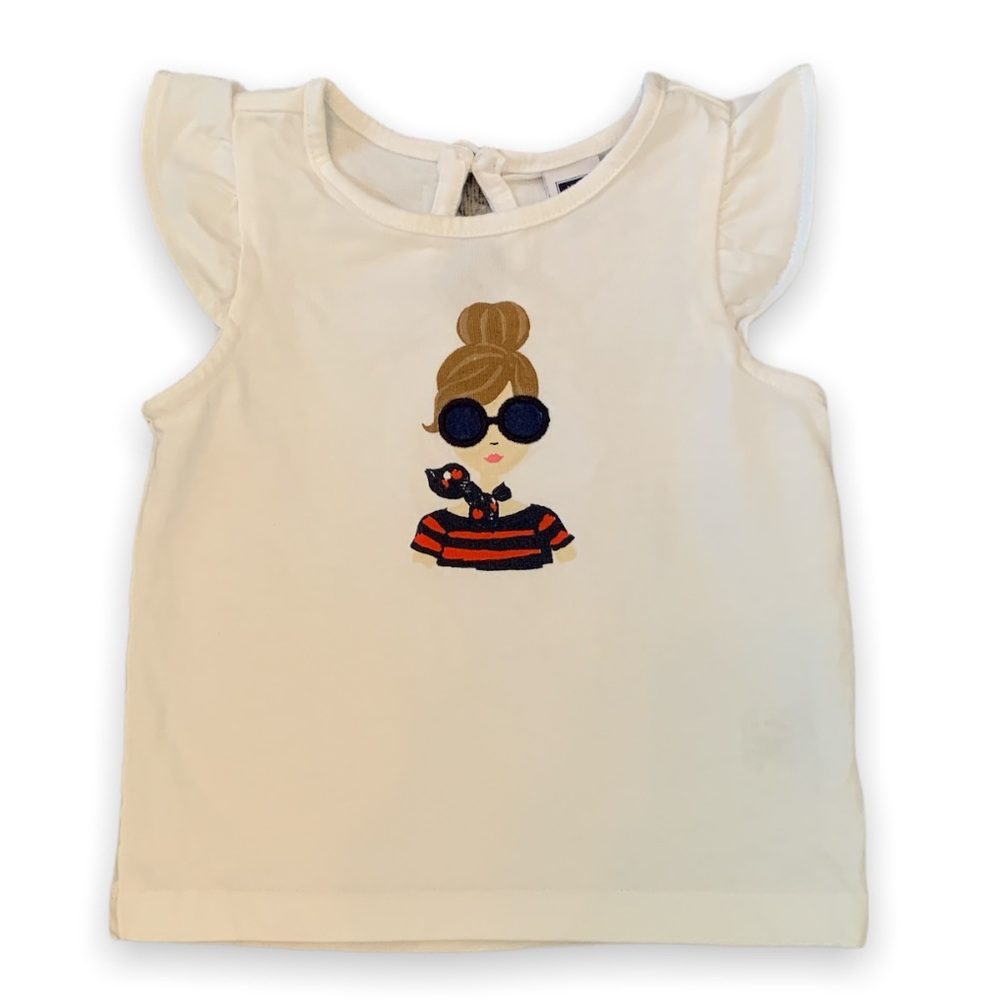 Janie and Jack Ruffle Sleeve Girl Appliqué Shirt Size 6-12 Months EUC